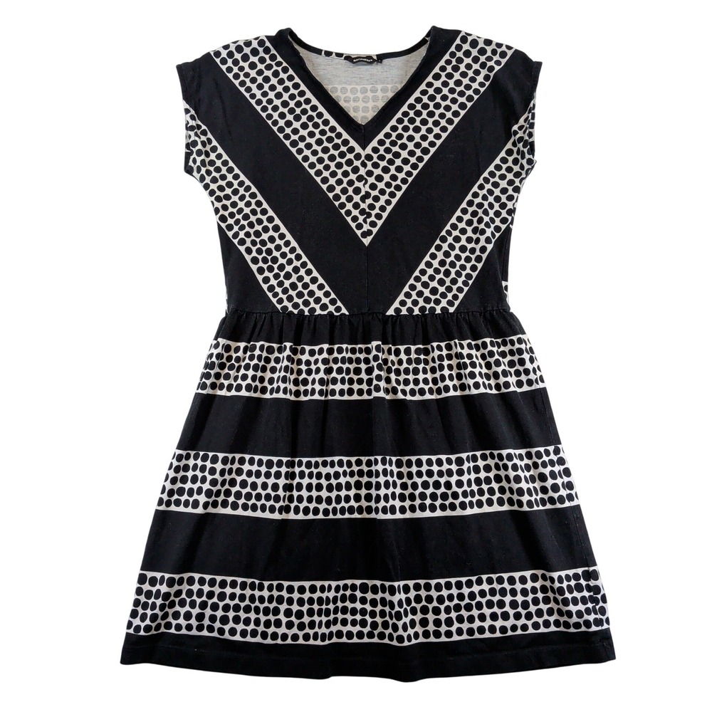 Marimekko Pampula Black White Polka Dot Chevron Cotton Dress Small 040948